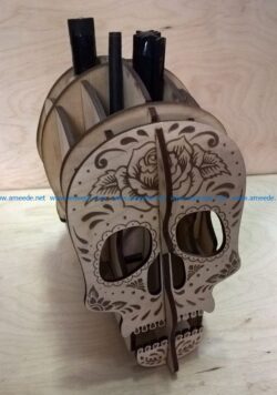 pen case shaped like a skull file cdr and dxf free vector download for Laser cut