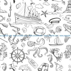 sea doodle set file cdr and dxf free vector download for print or laser engraving machines