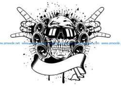 skull in sunglasses and hand file cdr and dxf free vector download for print or laser engraving machines