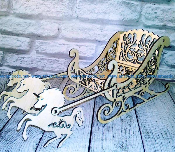 sleigh with horses file cdr and dxf free vector download for Laser cut
