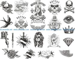 tattoo compositions pack file cdr and dxf free vector download for print or laser engraving machines