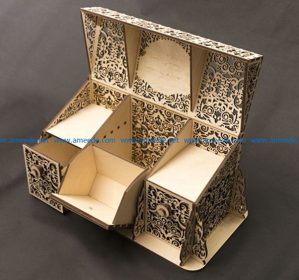 three-compartment box file cdr and dxf free vector download for Laser cut