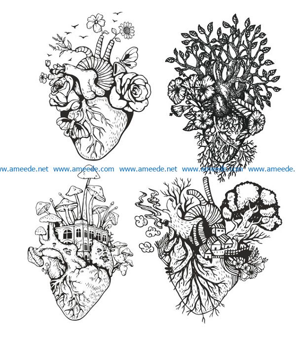 tree heart file cdr and dxf free vector download for print or laser engraving machines