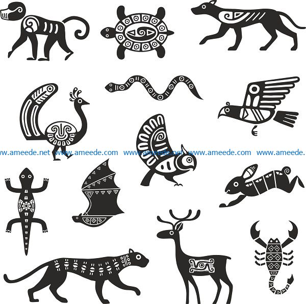tribal animals design file cdr and dxf free vector download for print or laser engraving machines