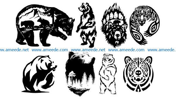 types of bears file cdr and dxf free vector download for print or laser engraving machines