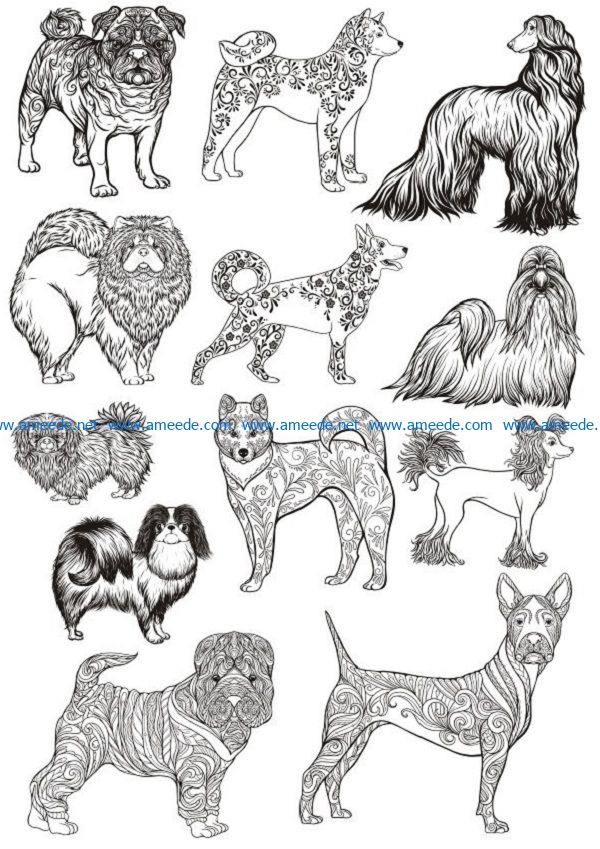 types of dogs file cdr and dxf free vector download for print or laser engraving machines