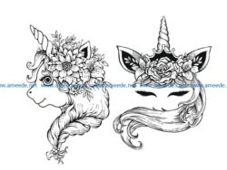 unicorn two file cdr and dxf free vector download for print or laser engraving machines