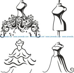 wedding dress file cdr and dxf free vector download for print or laser engraving machines