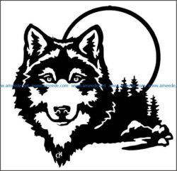 wolf moon file cdr and dxf free vector download for print or laser engraving machines