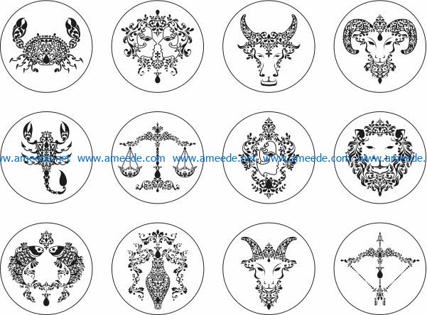 zodiac signs file cdr and dxf free vector download for print or laser engraving machines