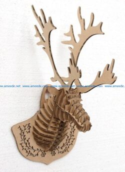 3D Deer head file cdr and dxf free vector download for Laser cut