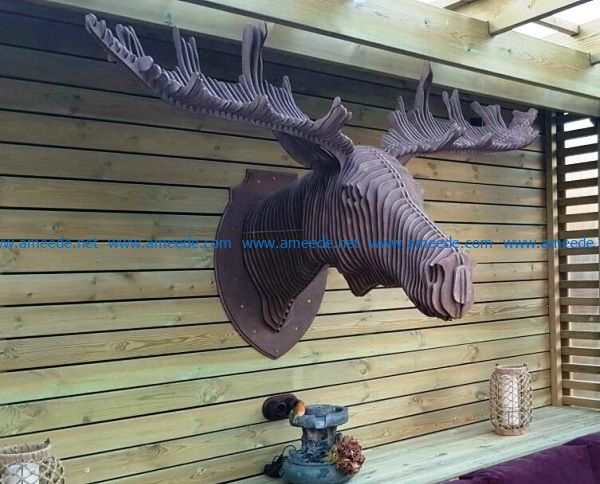 3D Deer head file cdr and dxf free vector download for Laser cut