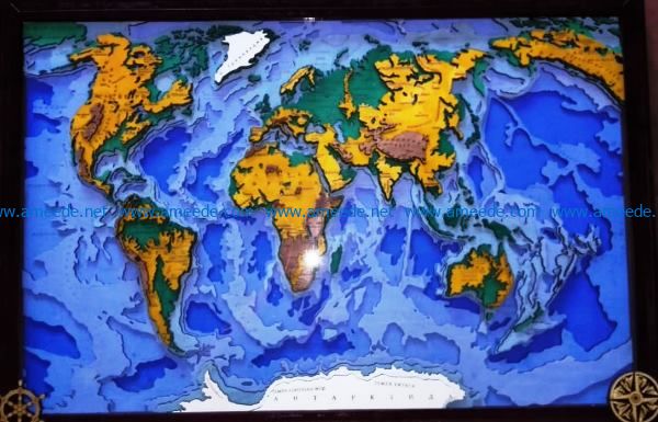 3D World map file cdr and dxf free vector download for Laser cut