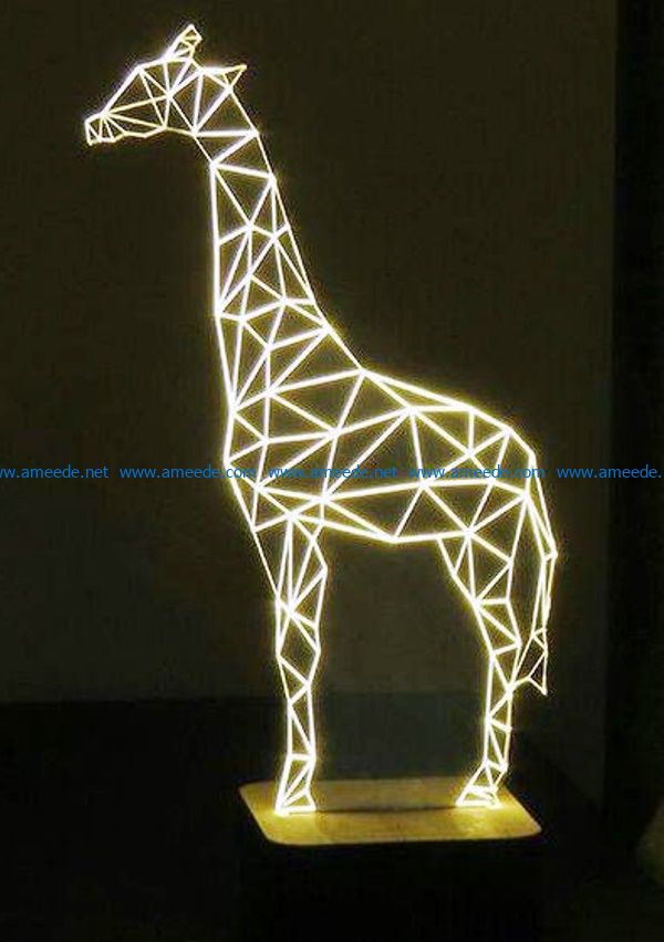 3D illusion led lamp giraffe free vector download for laser engraving machines