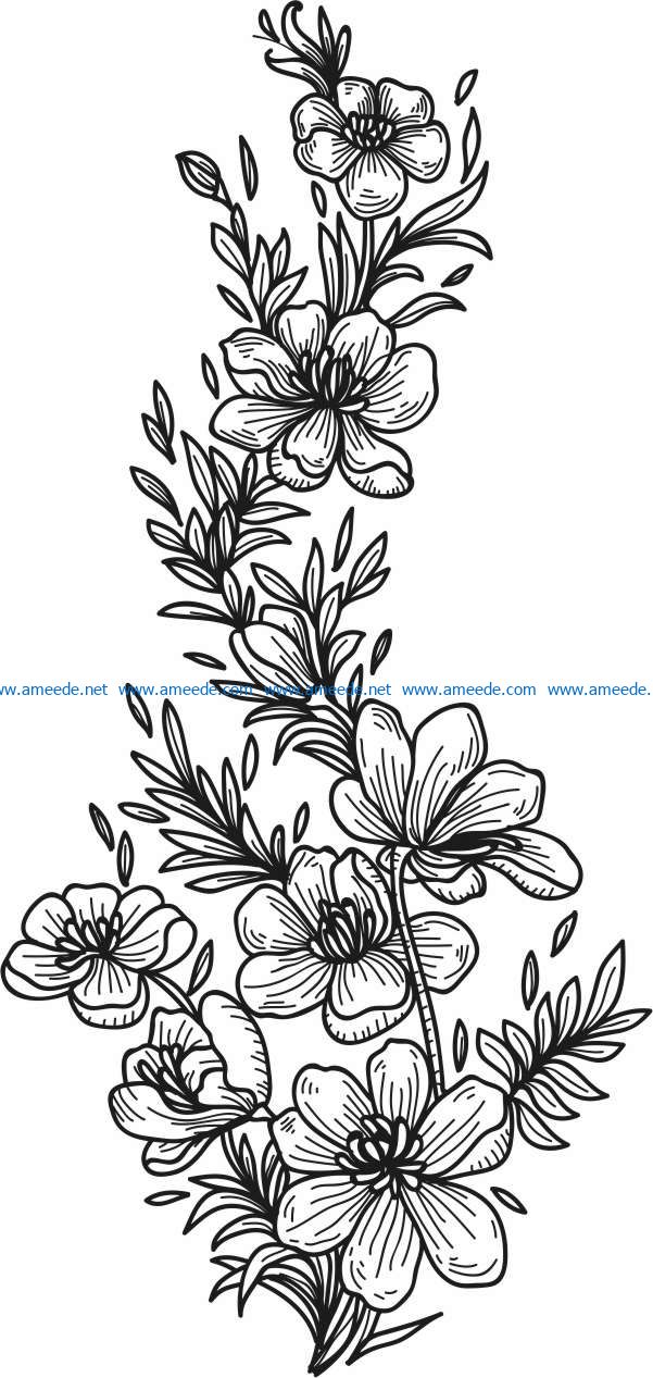 Black and white flowers file cdr and dxf free vector download for print or laser engraving machines