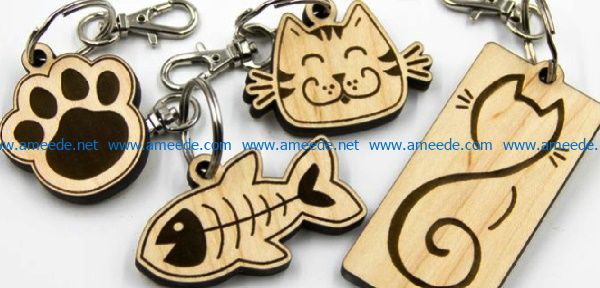 Cat and fish Keychains file cdr and dxf free vector download for Laser cut