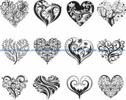 Decorative heart motifs  free vector download for print or laser engraving machines