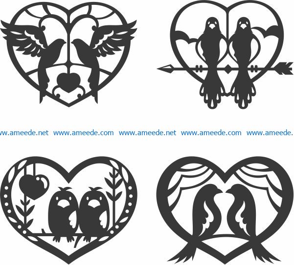 Double bird in heart file cdr and dxf free vector download for Laser cut Plasma