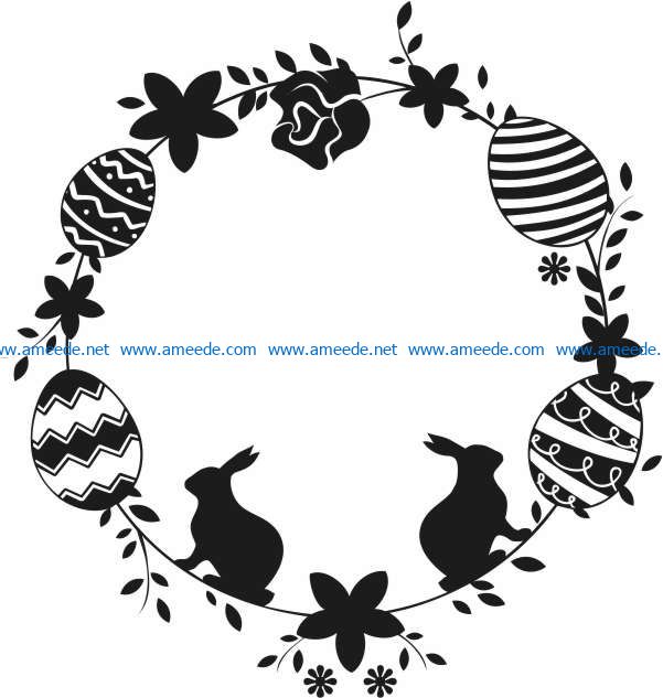 Egg Wreath With Bunny 1 Cut File Instant Download Laser Cut File SVG/DXF/PDF