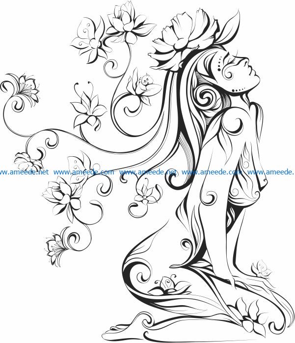Girl with flowers file cdr and dxf free vector download for print or laser engraving machines