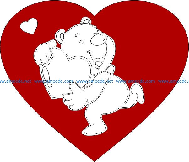 Heart and bear file cdr and dxf free vector download for laser engraving machines