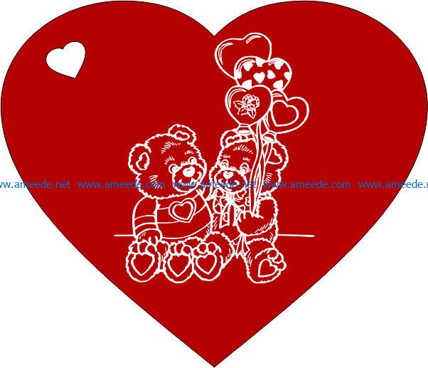Heart and couple bear file cdr and dxf free vector download for laser engraving machines