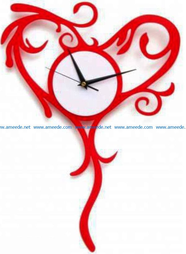 Heart clock file cdr and dxf free vector download for Laser cut