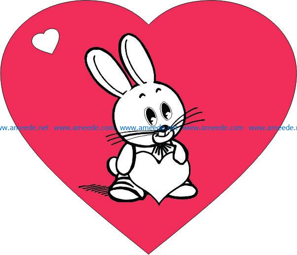 Heart with rabbit file cdr and dxf free vector download for laser engraving machines