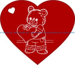 Heart with teddy bear  cdr and dxf free vector download for laser engraving machines