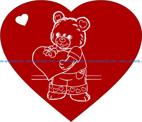 Heart with teddy bear cdr and dxf free vector download for laser engraving machines