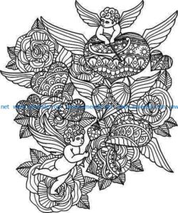 Love angels and flowers file cdr and dxf free vector download for laser engraving machines