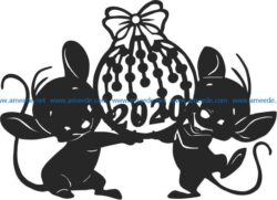 Mouse with new year balls 2020 file cdr and dxf free vector download for Laser cut