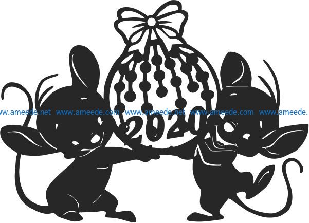 Mouse with new year balls 2020 file cdr and dxf free vector download for Laser cut