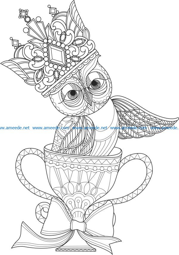 Owl and cup file cdr and dxf free vector download for laser engraving machines