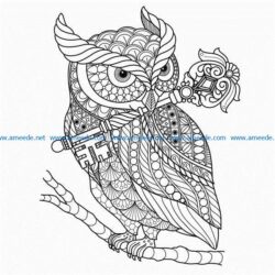 Owl on the tree branch free vector download for print or laser engraving machines