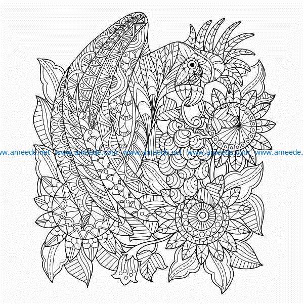 Parrot with sunflowers free vector download for print or laser engraving machines
