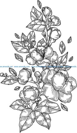 Peony flowers and leaves vertical file cdr and dxf free vector download for print or laser engraving machines