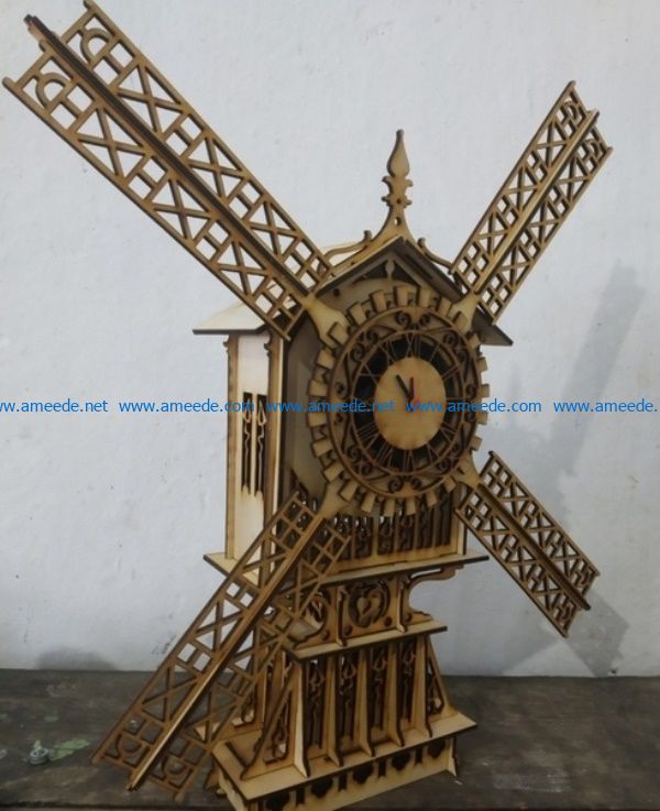 Windmill clock file cdr and dxf free vector download for Laser cut