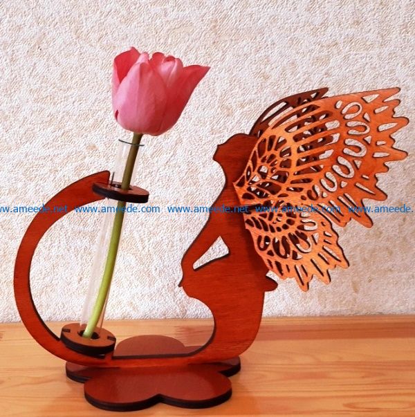 Wooden vase with fairy butterfly file cdr and dxf free vector download for Laser cut