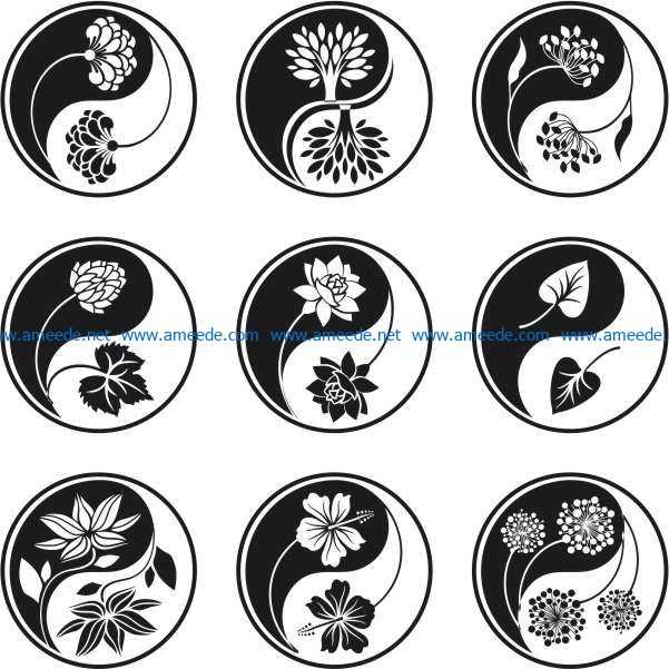 yin and yang flower file cdr and dxf free vector download for laser engraving machines