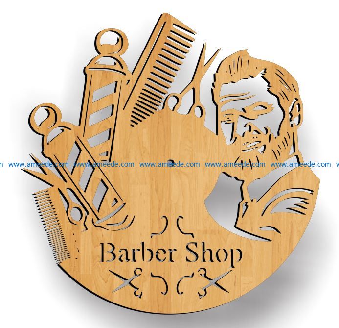 Barber shop wall clock file cdr and dxf free vector download for Laser cut