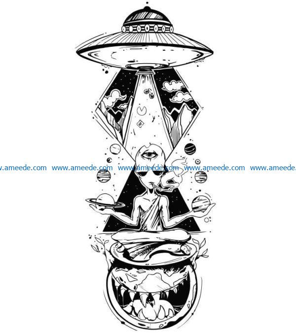 Aliens and UFO file cdr and dxf free vector download for laser engraving machines