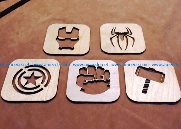 Avengers coasters file cdr and dxf free vector download for laser engraving machines