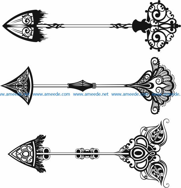Beautifully decorated arrows file cdr and dxf free vector download for laser engraving machines