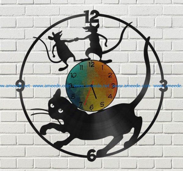 Cat and mouse wall clock file cdr and dxf free vector download for Laser cut