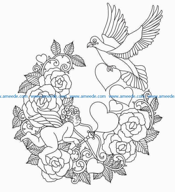 Cupid with bird file cdr and dxf free vector download for laser engraving machines
