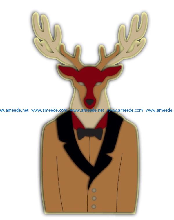Deer wearing a vest file cdr and dxf free vector download for Laser cut