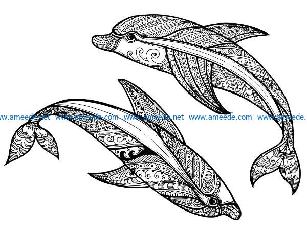 Double dolphins file cdr and dxf free vector download for laser engraving machines