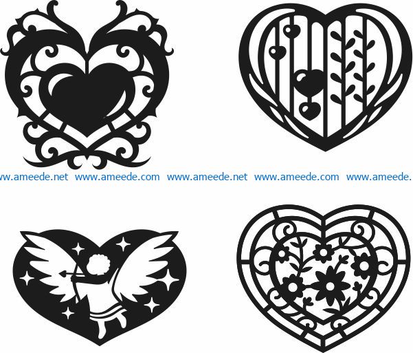 Heart set February 14 file cdr and dxf free vector download for Laser cut
