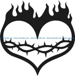 Heart with flame file cdr and dxf free vector download for Laser cut